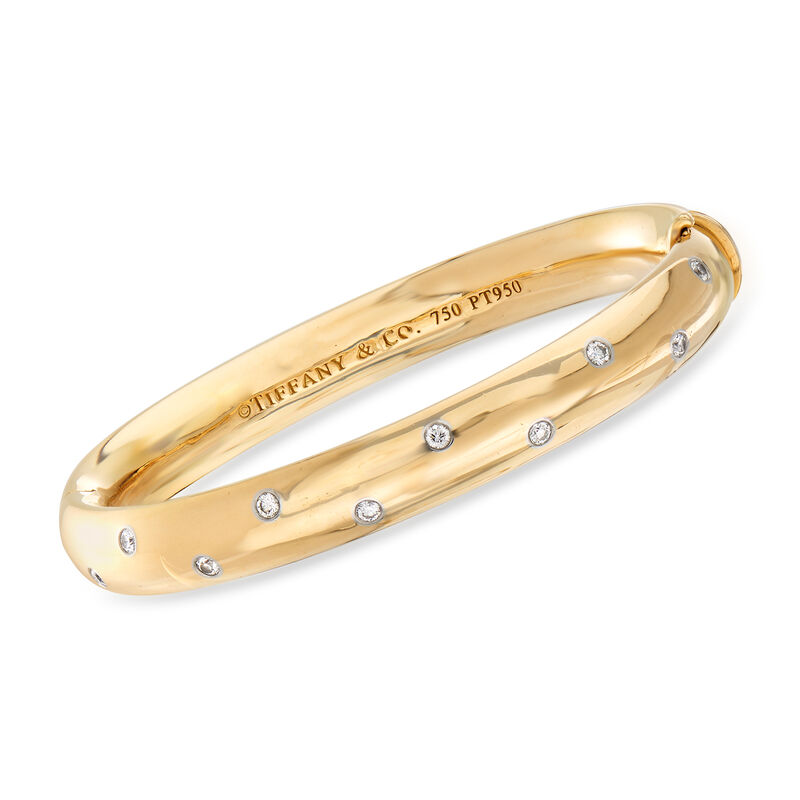 C. 1980 Vintage Tiffany Jewelry .50 ct. t.w. Diamond Bangle in 18kt Yellow Gold with Platinum. 7" image number 0