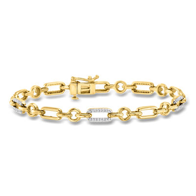 .25 ct. t.w. Diamond Paper Clip Link Station Bracelet in 18kt Gold Over Sterling
