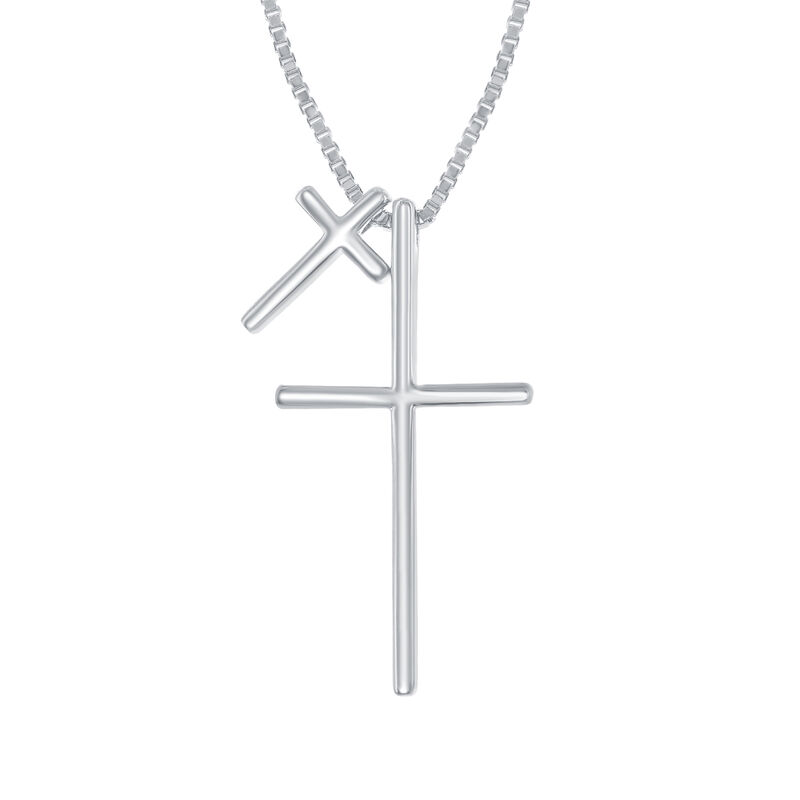 Sterling Silver Double Cross Necklace. 16&quot; image number 0