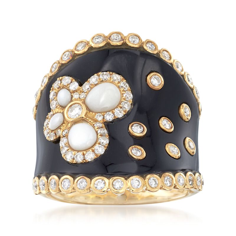 Black Onyx and White Agate Ring with Black Enamel and .70 ct. t.w. Diamonds in 18kt Yellow Gold image number 0