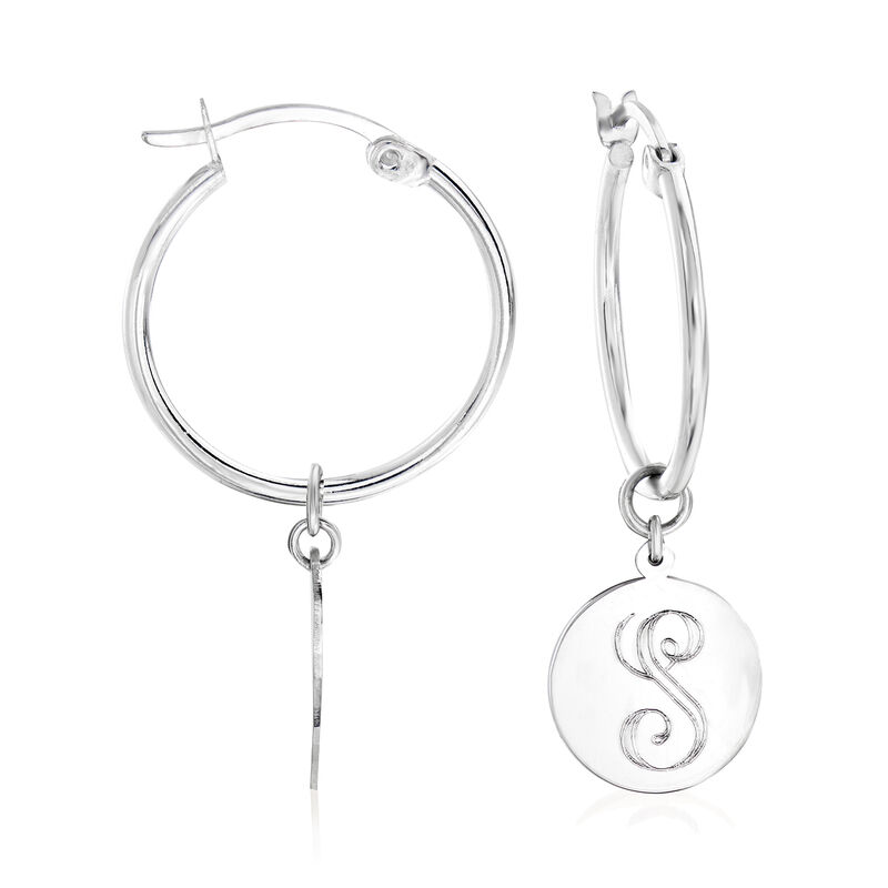 Sterling Silver Personalized Circle Hoop Drop Earrings image number 3