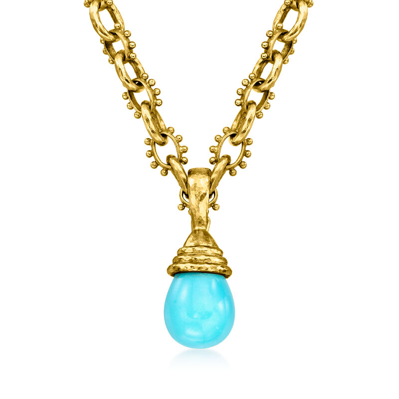 C. 1990 Vintage Elizabeth Locke Turquoise Teardrop Pendant Necklace in 18kt Yellow Gold image number 0