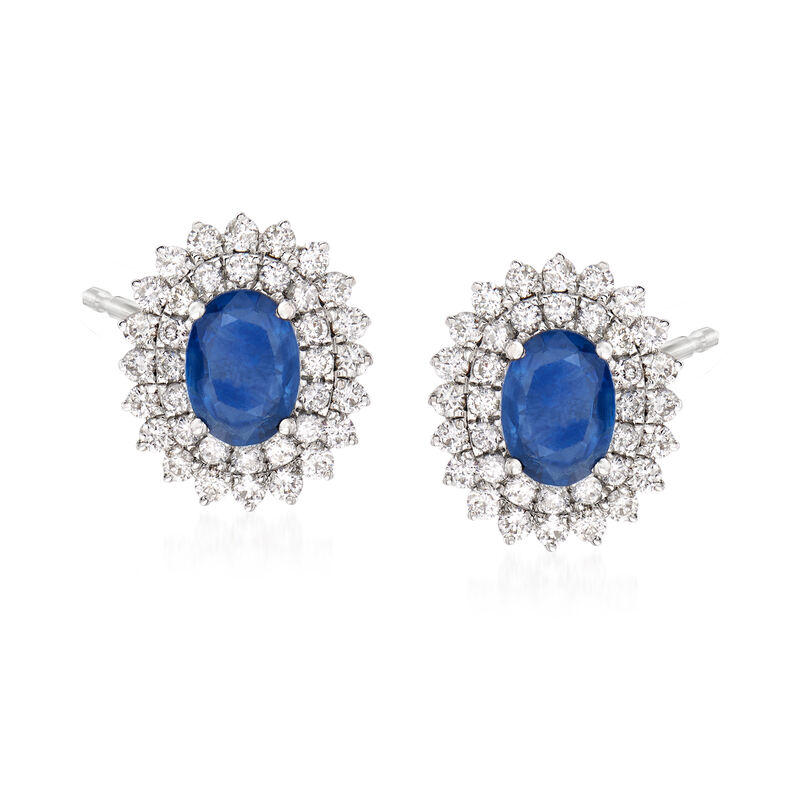 1.80 ct. t.w. Sapphire and .90 ct. t.w. Diamond Earrings in 18kt White Gold image number 0