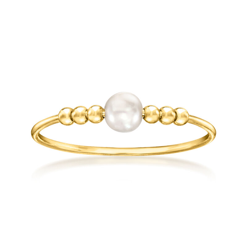 Italian 3.5-4mm Cultured Pearl and Bead Ring in 14kt Yellow Gold image number 0