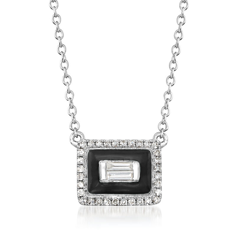 .15 ct. t.w. Diamond Rectangle Necklace with Black Enamel in 18kt White Gold image number 0