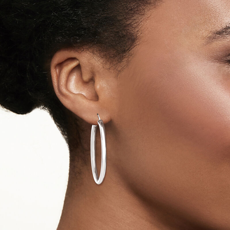 3mm Sterling Silver Hoop Earrings. 1 5/8&quot; image number 1