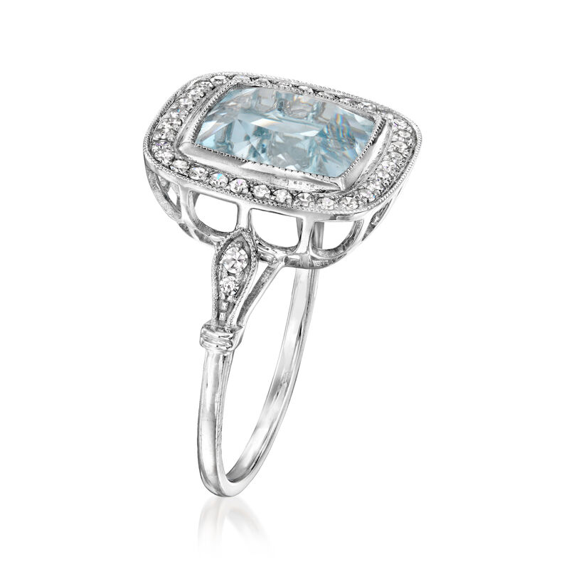 C. 2020 Vintage 6.47 Carat Sky Blue Topaz Ring with .40 ct. t.w. Diamonds in 14kt White Gold. Size 7 image number 2