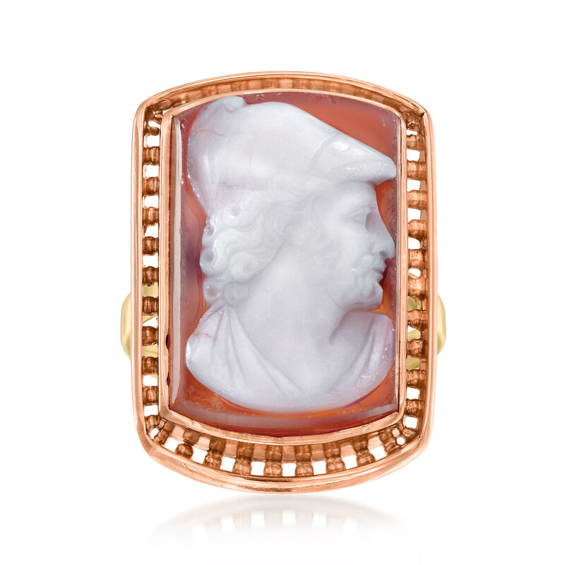 C. 1980 Vintage Red Agate Warrior Cameo Ring in 14kt Yellow Gold. Size 5 image number 0