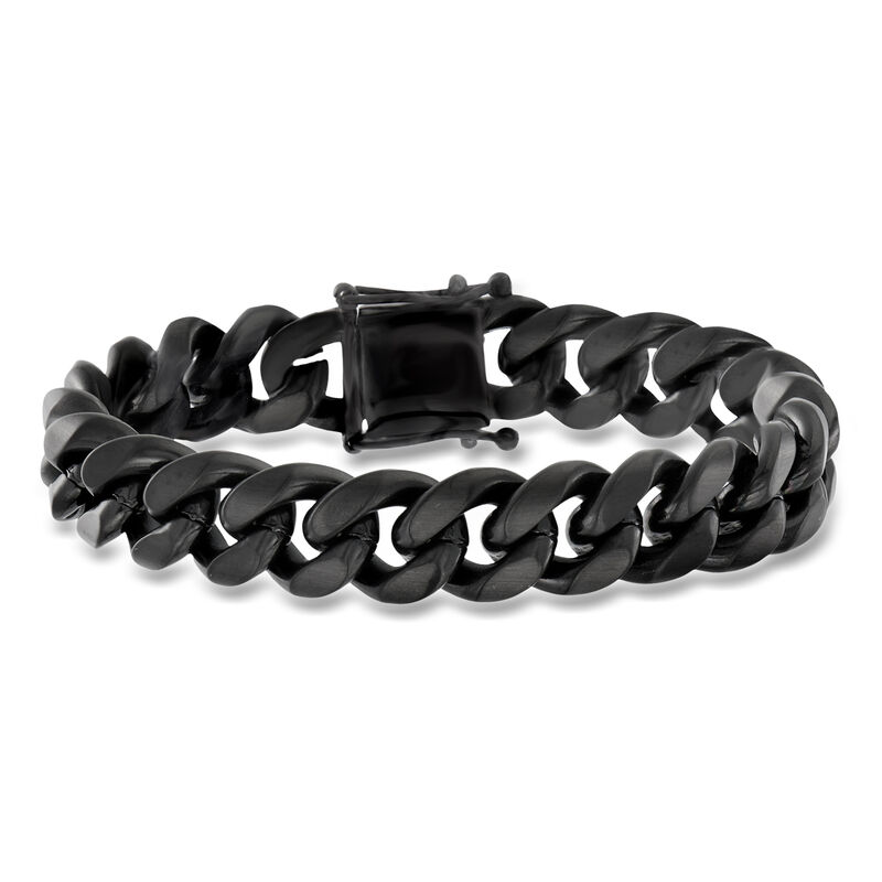 Men's 14mm Matte Black Stainless Steel Cuban-Link Bracelet. 8.5" image number 0