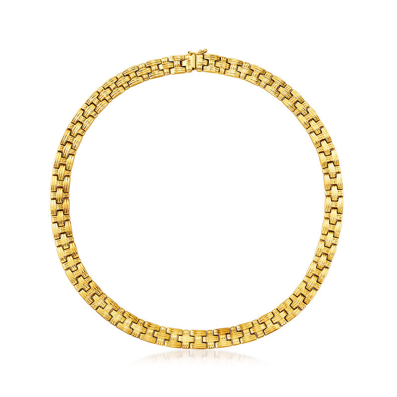 14kt Yellow Gold Basketweave Stampato Necklace. 17&quot; image number 1