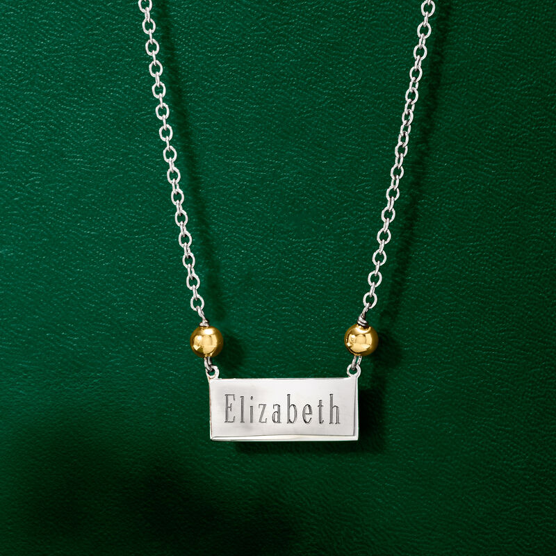 Italian Sterling Silver Personalized ID Bar Necklace with 18kt Gold Over Sterling image number 2