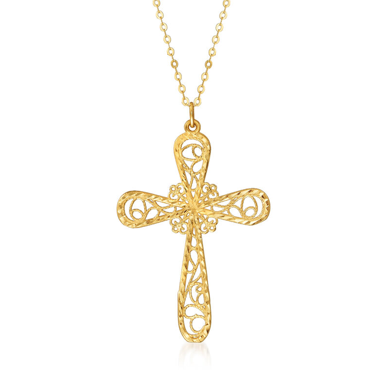 Italian 14kt Yellow Gold Filigree Cross Pendant Necklace image number 0