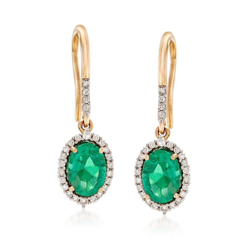 1.80 ct. t.w. Emerald and .21 ct. t.w. Diamond Earrings in 14kt Yellow Gold image number 0