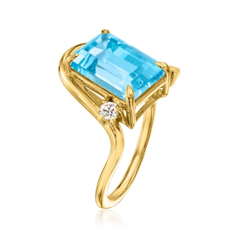 6.25 Carat Swiss Blue Topaz Ring with Lab-Grown Diamonds in 18kt Gold Over Sterling image number 2