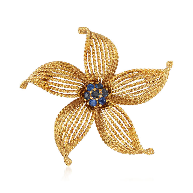 C. 1970 Vintage 18kt Yellow Gold Floral Pin with .30 ct. t.w. Sapphires  image number 0