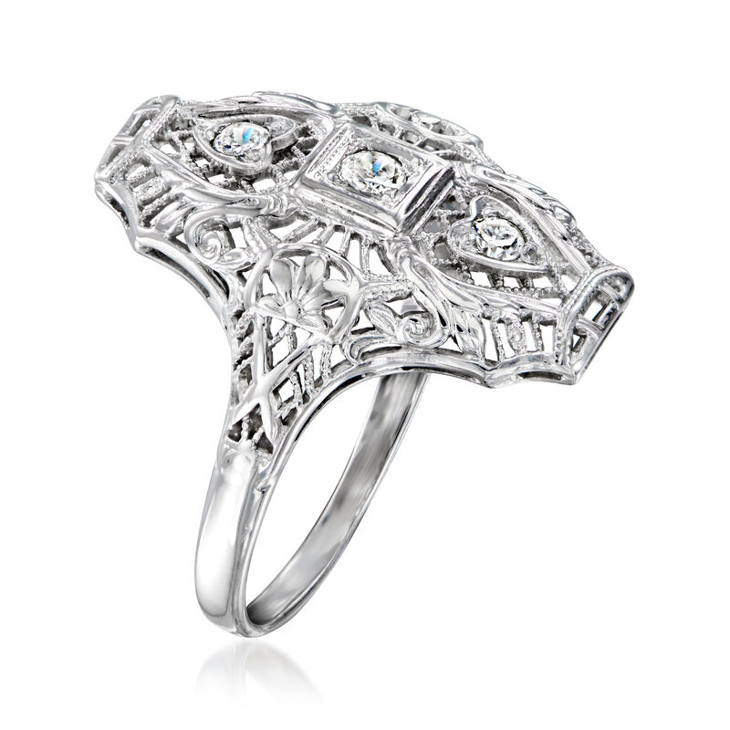 C. 1950 Vintage .15 ct. t.w. Diamond Heart Filigree Ring in 18kt White Gold. Size 6 image number 2