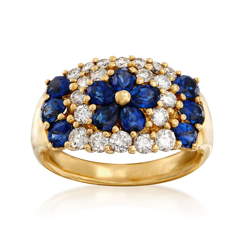 C. 1990 Vintage 2.18 ct. t.w. Sapphire and .86 ct. t.w. Diamond Flower Ring in 18kt Yellow Gold. Size 6.75 image number 0