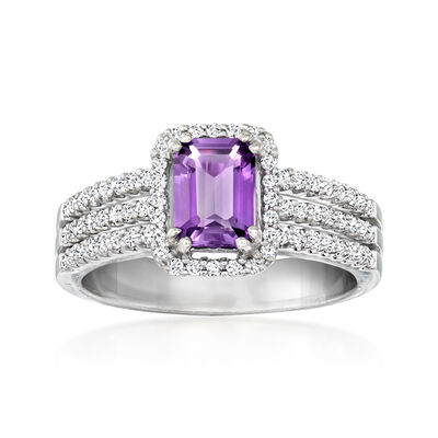 C. 2000 Vintage .75 Carat Amethyst and .39 ct. t.w. Diamond Ring in 18kt White Gold