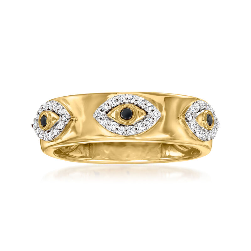 .20 ct. t.w. White and Black Diamond Evil Eye Ring in 18kt Gold Over Sterling image number 0
