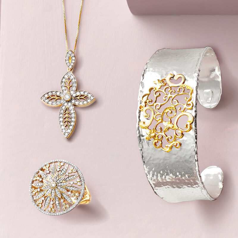 .63 ct. t.w. Diamond Marquise-Shaped Cross Pendant Necklace in 14kt Yellow Gold image number 3