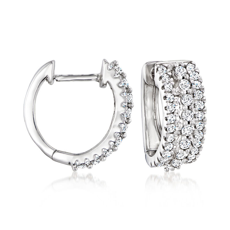 .50 ct. t.w. Diamond Huggie Hoop Earrings in 14kt White Gold. 3/8&quot; image number 0
