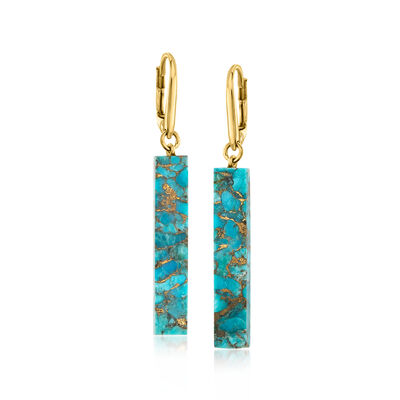 Turquoise Bar Drop Earrings in 18kt Gold Over Sterling