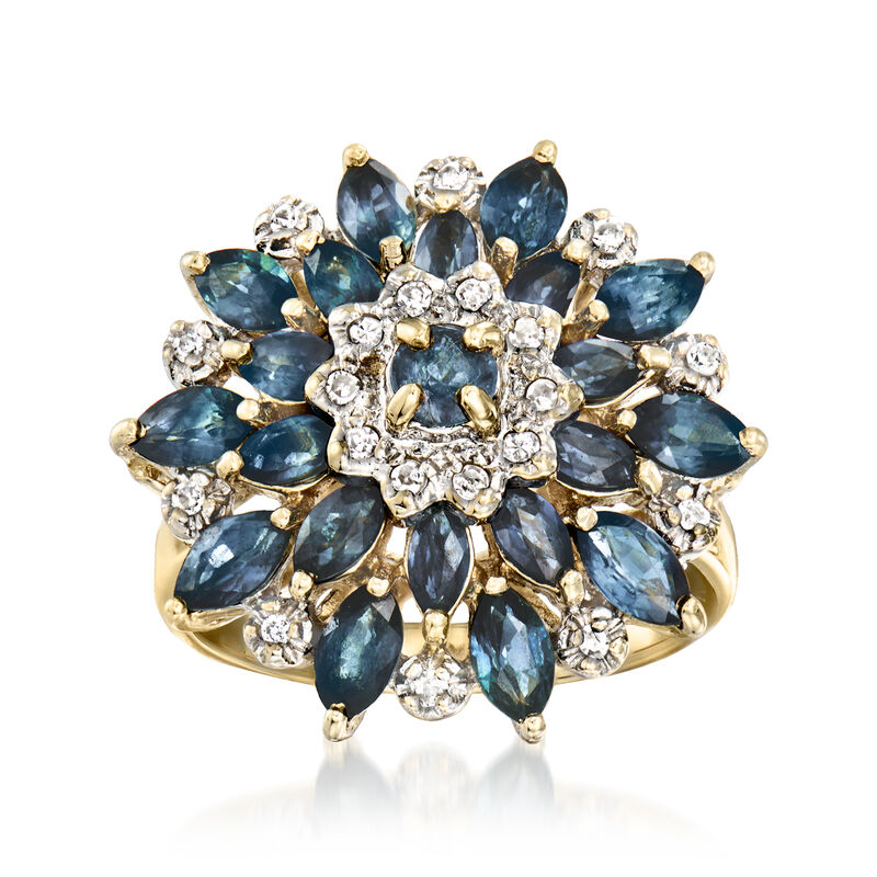 C. 1980 Vintage 2.45 ct. t.w. Sapphire and .16 ct. t.w. Diamond Flower Ring in 14kt Yellow Gold. Size 6 image number 0