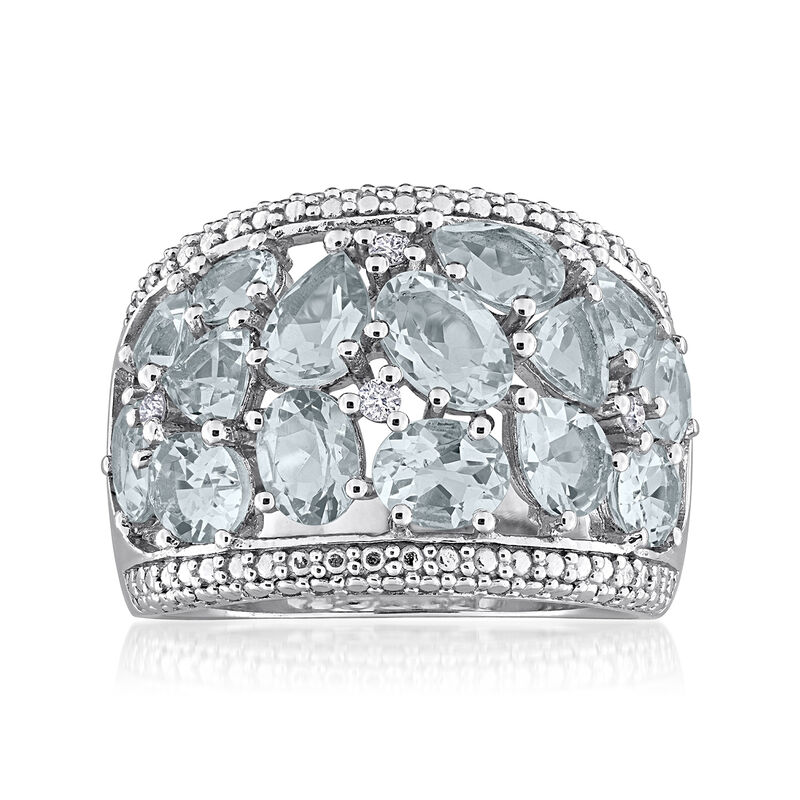 3.30 ct. t.w. Aquamarine Ring with Diamonds in Sterling Silver image number 0