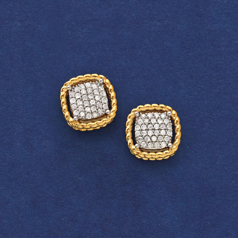 .75 ct. t.w. Diamond Stud Earrings in 18kt Yellow Gold Over Sterling Silver image number 2
