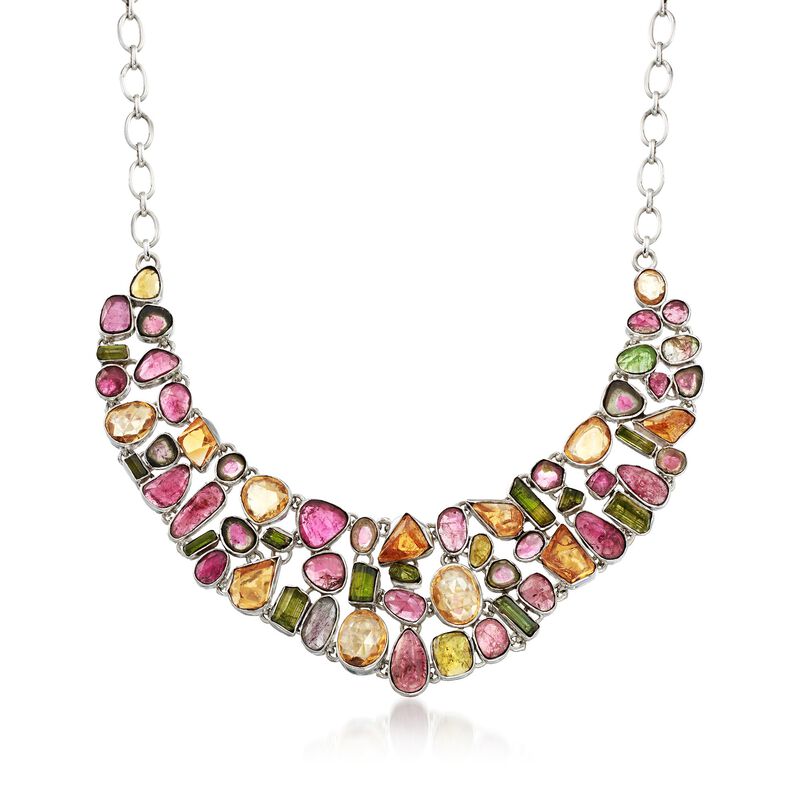 41.50 ct. t.w. Multicolored Tourmaline and 34.25 ct. t.w. Citrine Bib Necklace in Sterling Silver image number 0