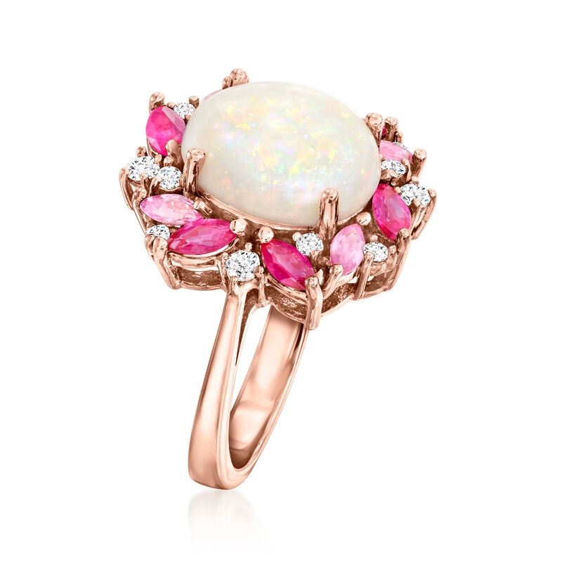 Opal and 1.30 ct. t.w. Multi-Gemstone Ring with .24 ct. t.w. Diamonds in 14kt Rose Gold image number 2