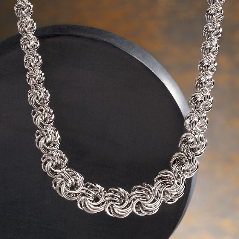Italian Sterling Silver Graduated Rosette Link Necklace image number 5