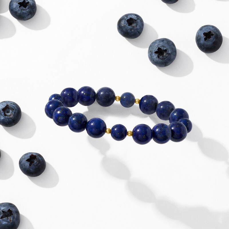 8-10mm Lapis Bead Stretch Bracelet with 14kt Yellow Gold image number 2