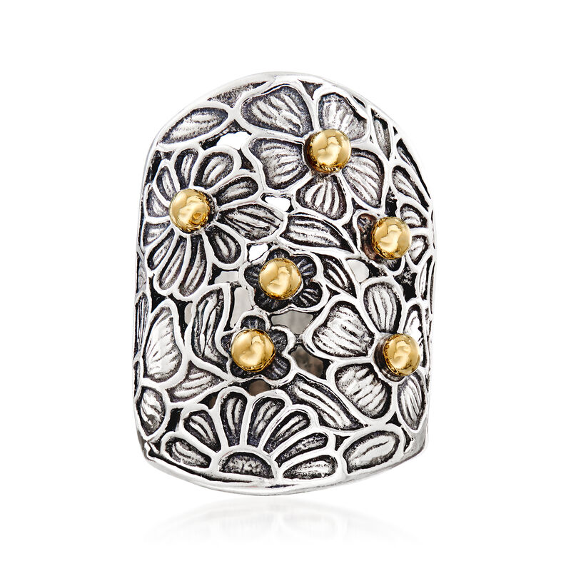 Sterling Silver and 14kt Yellow Gold Floral Ring image number 0