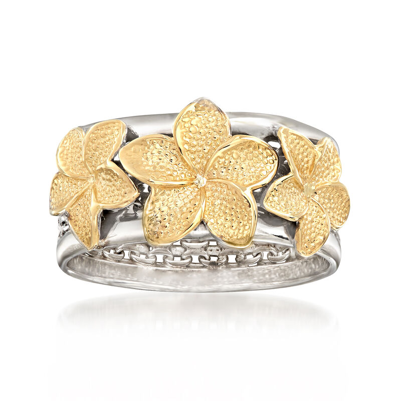 Sterling Silver and 14kt Yellow Gold Floral Bismark-Link Ring. Size 9 image number 0