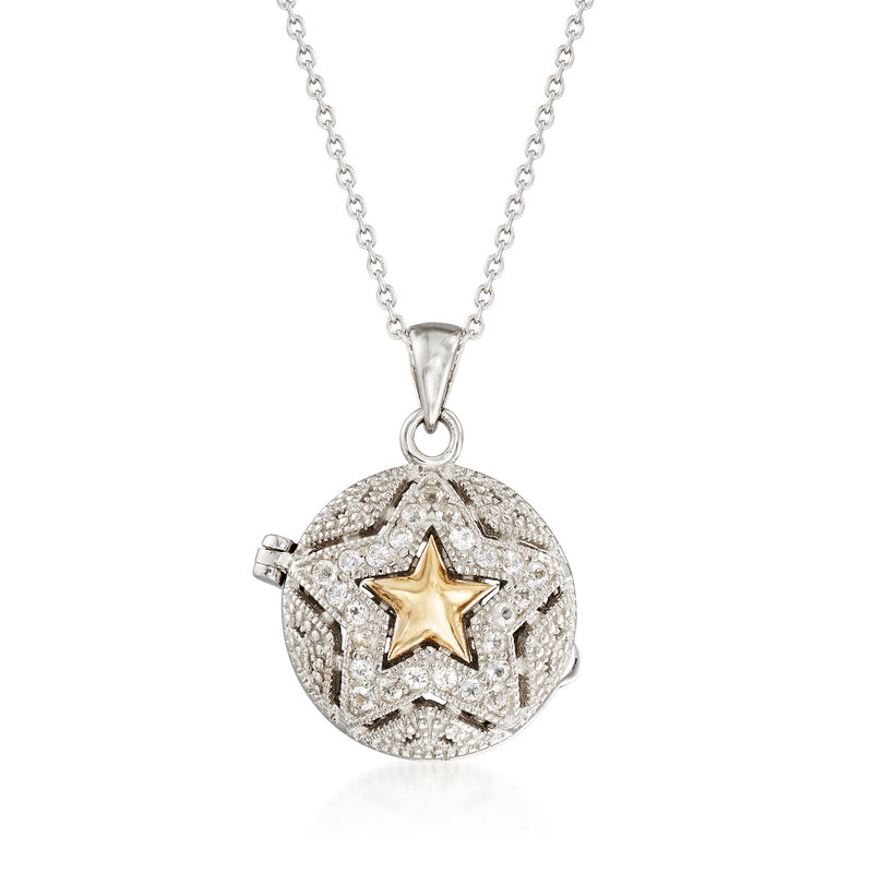 .60 ct. t.w. White Zircon Star Locket Necklace in 14kt Yellow Gold and Sterling Silver. 18&quot; image number 1