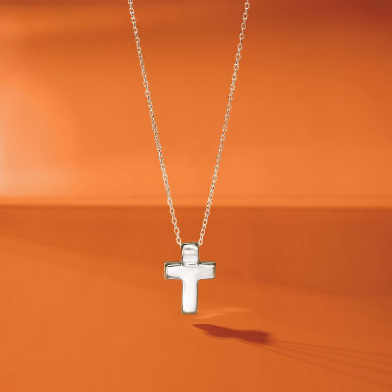 Sterling Silver Cross Pendant Necklace. 18&quot; image number 2