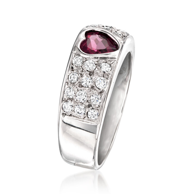 C. 1990 Vintage .90 Carat Rhodolite Garnet and .60 ct. t.w. Diamond Heart Ring in 14kt White Gold image number 2