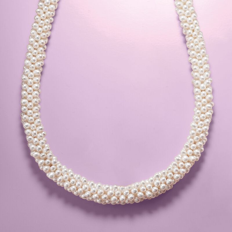 4-5.5mm Cultured Pearl Collar Necklace in Sterling Silver. 18&quot; image number 3
