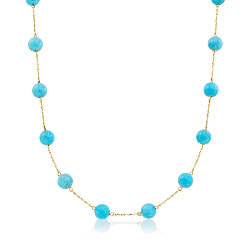 8mm Turquoise Bead Station Necklace in 14kt Yellow Gold image number 0