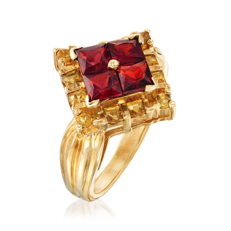 C. 1970 Vintage 1.80 ct. t.w. Garnet and .67 ct. t.w. Citrine Ring in 10kt Yellow Gold image number 2