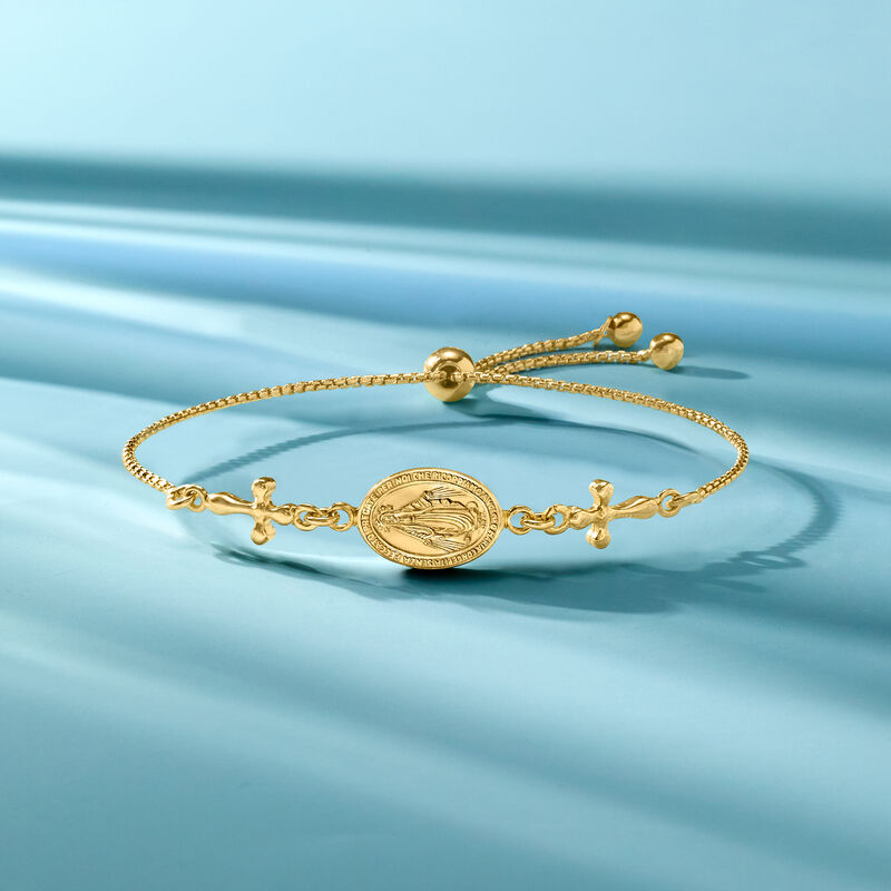 Italian 18kt Gold Over Sterling Miraculous Medal Bolo Bracelet image number 4