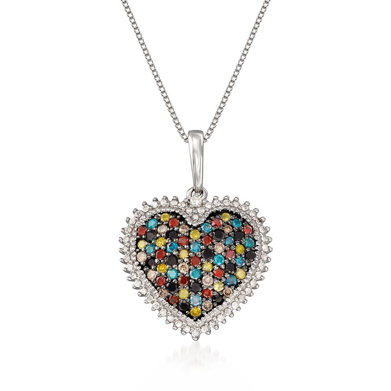 1.00 ct. t.w. Multicolored Diamond Heart Pendant Necklace in Sterling Silver image number 0