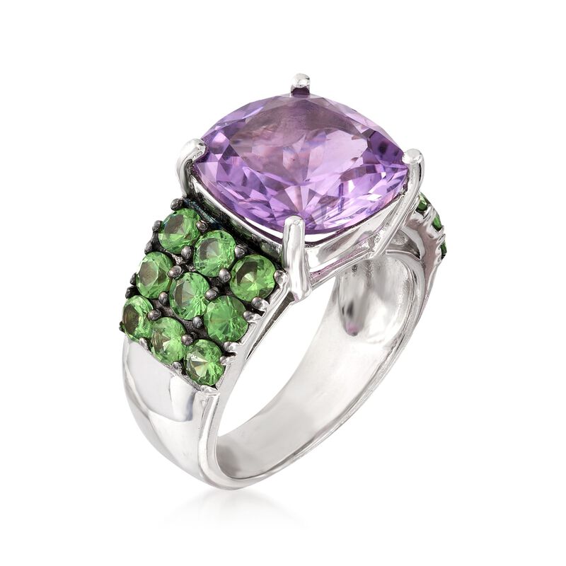 5.60 Carat Amethyst and 2.10 ct. t.w. Green Tsavorite Ring in Sterling Silver image number 2