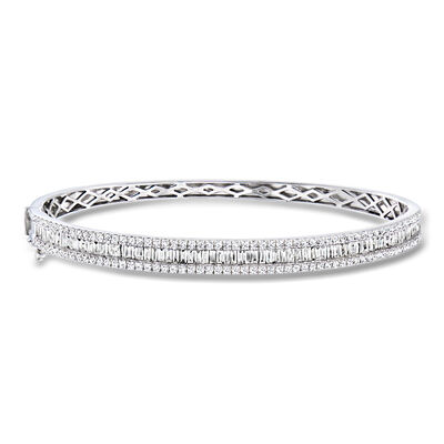 2.00 ct. t.w. Round and Baguette Lab-Grown Diamond Bangle Bracelet in Sterling Silver