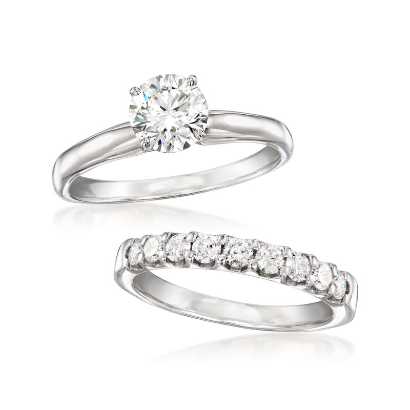 C. 2010 Vintage 1.55 ct. t.w. Diamond Bridal Set: Engagement and Wedding Rings in 14kt White Gold. Size 6 image number 3