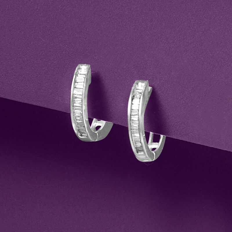.10 ct. t.w. Diamond Huggie Hoop Earrings in Sterling Silver. 3/8&quot; image number 2