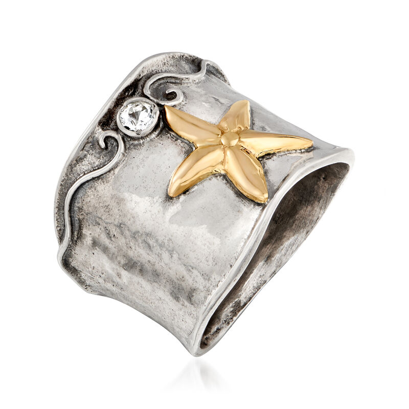 .50 Carat White Topaz Starfish Ring in Sterling Silver with 14kt Yellow Gold image number 2