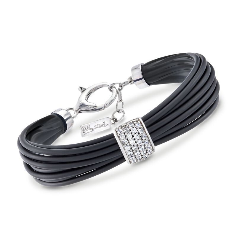 Belle Etoile &quot;Adagio&quot; .70 ct. t.w. CZ and Black Rubber Bracelet in Sterling Silver image number 0