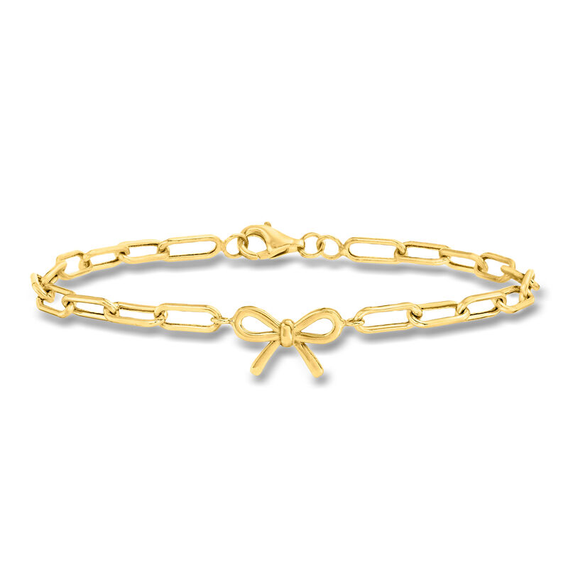 10kt Yellow Gold Bow Charm Paper Clip Link Bracelet image number 0